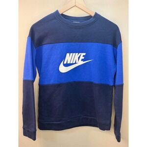 Kids Nike Color Block Crewneck Sweatshirt Blue Navy Logo Size‎ L